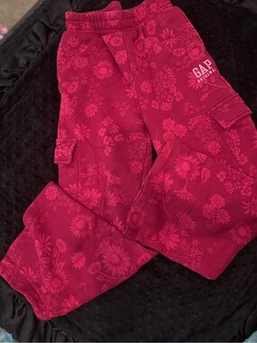 GAP Pink Floral Fleece Cargo Sweats
